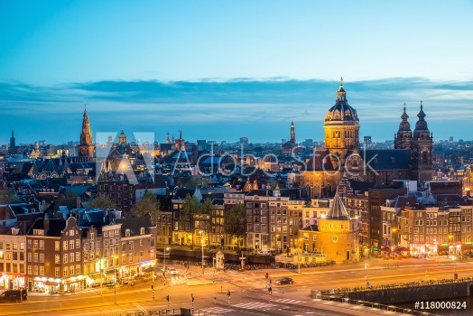 Picture of Amsterdam skyline in night Amsterdam Netherlands